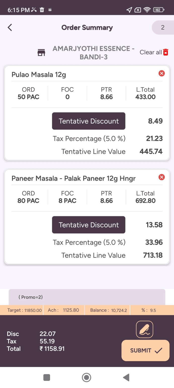 Botree Order Summary